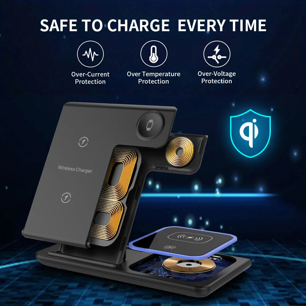 30W LED Fast Wireless Charger Stand 3 in 1 Foldable Charger