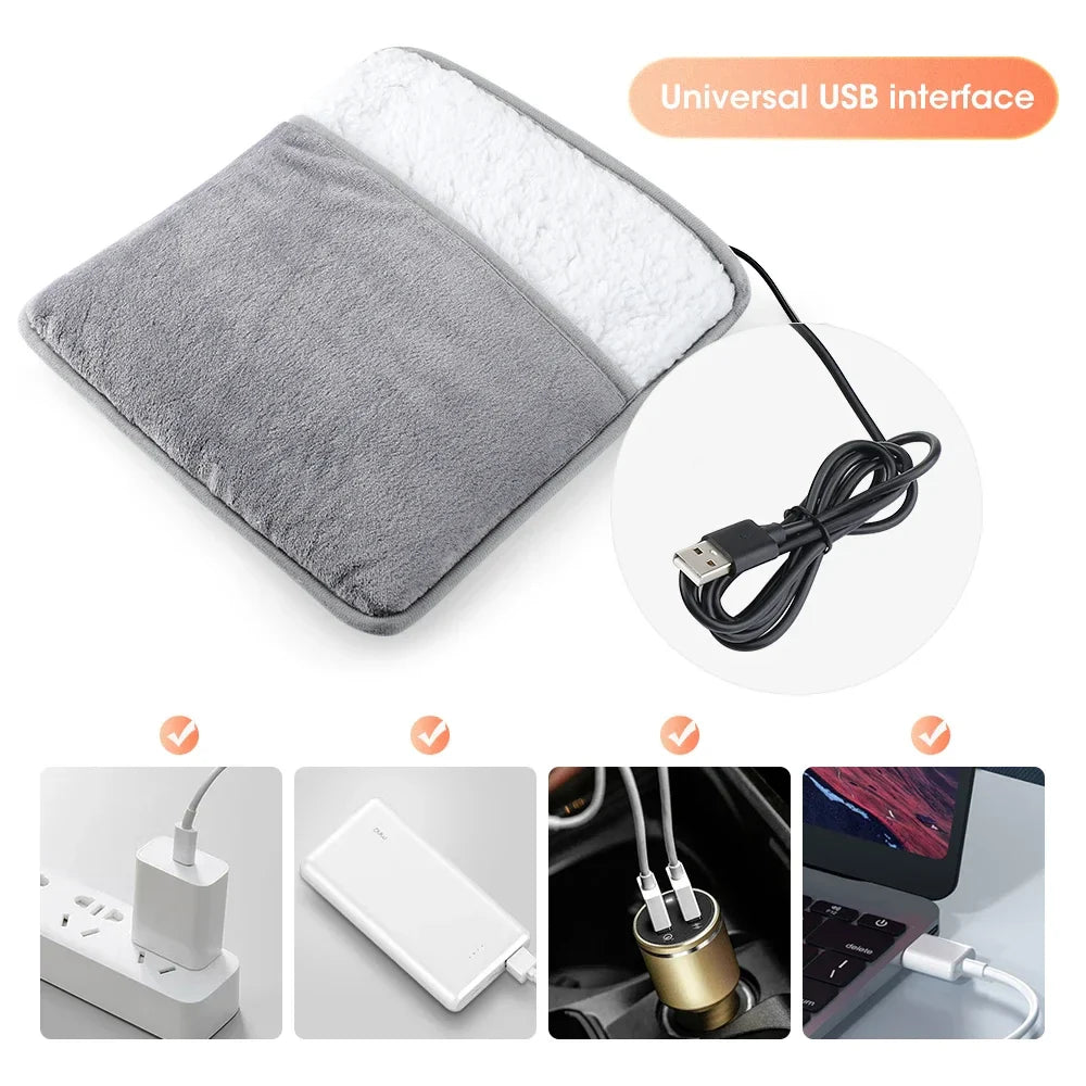 USB Electric Foot Warmer Heating Pad Soft Plush Washable Winter Heater Mat