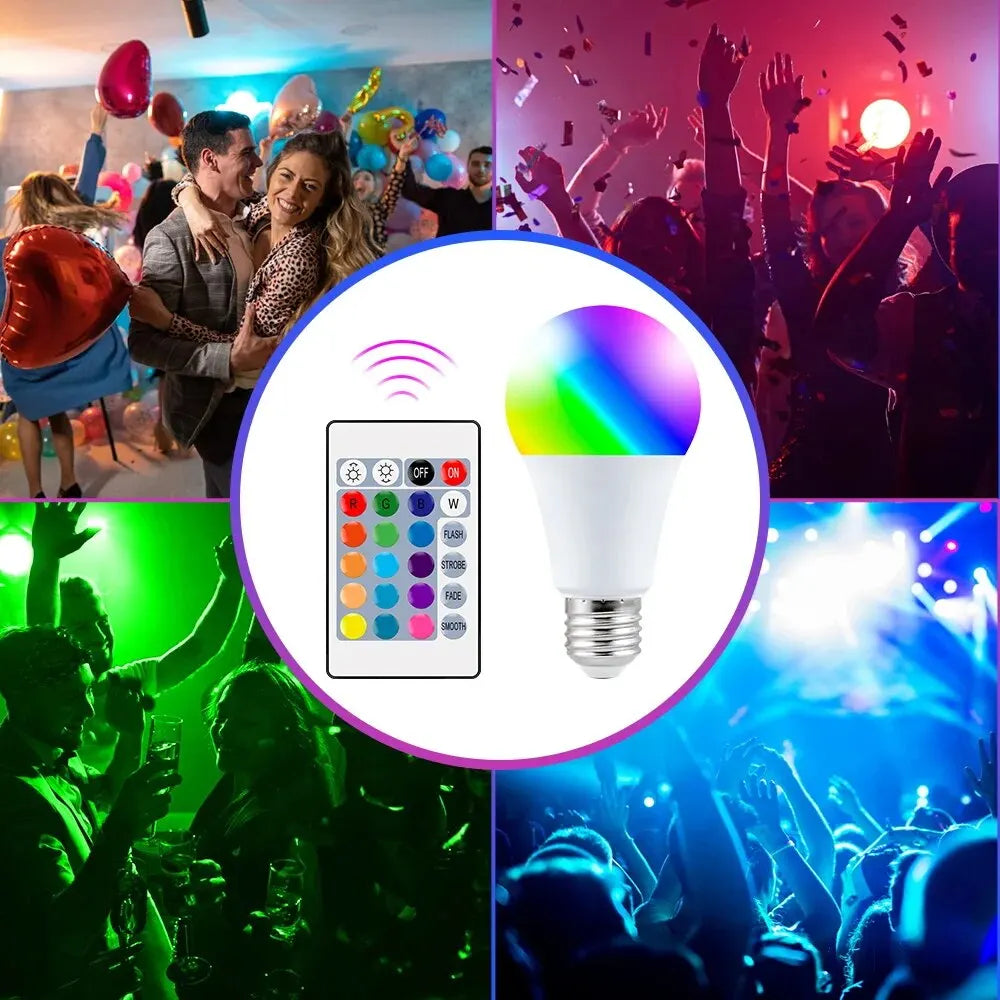 16 Color LED Multicolor Smart Light Bulb E27 220V Household Lighting Dimmable 24 Key Remote Control