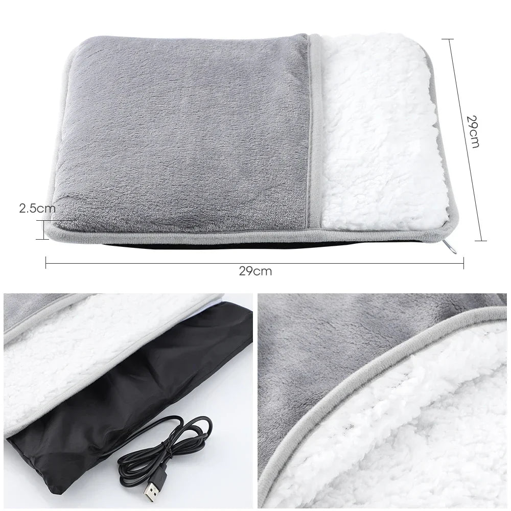 USB Electric Foot Warmer Heating Pad Soft Plush Washable Winter Heater Mat