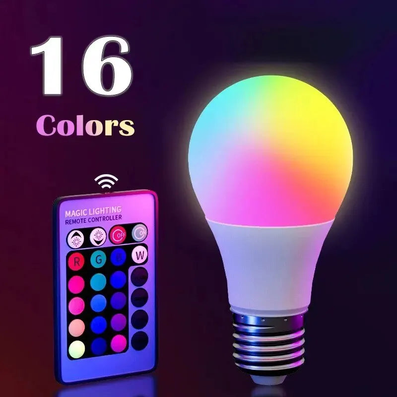 16 Color LED Multicolor Smart Light Bulb E27 220V Household Lighting Dimmable 24 Key Remote Control